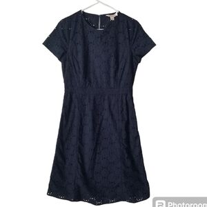 Brooks Brothers Red Fleece Navy Eyelet Dress Size 6 Cap Sleeves Preppy Summer